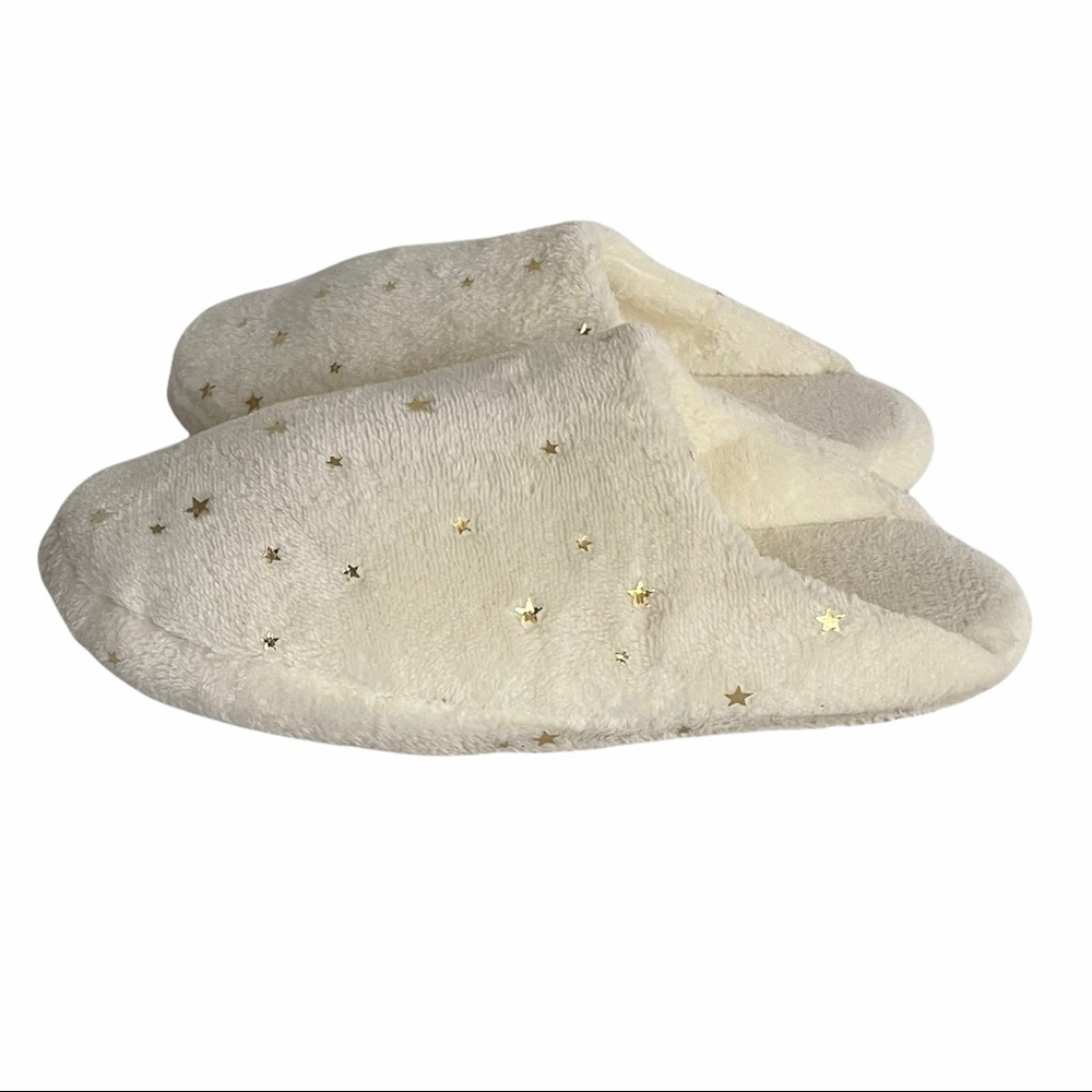 Wondershop Slippers Ivory Gold Stars Memory Foam Microfiber Faux Fur Size Large